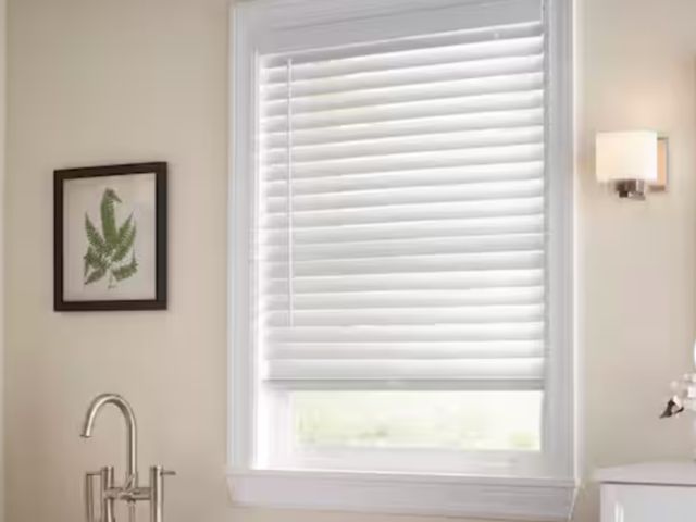 Lot 96-174081 - Home Decorators Collection
White Cordless Faux Wood Blinds for Windows with 2 in. Slats - 37 in. W x...
