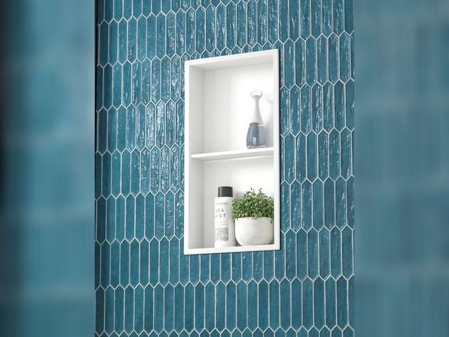 Lot 96-175570 - Stainless Steel Shower Niche 24" X 12" Matte White No Tile Needed Vertical Niche Shower with Two- Ti...