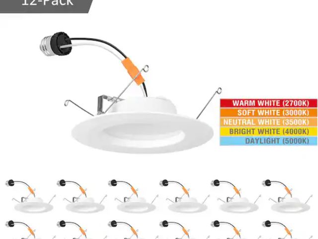 Lot 96-179772 - Commercial Electric 
5/6 in. Integrated LED Recessed Retrofit Light Trim with Selectable Color Tempe...