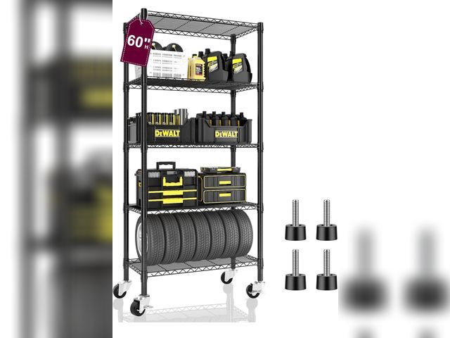 Lot 96-164314 - 5-Tier Metal Wire Shelving with Wheel Casters, 750 lbs Heavy Duty Adjustable Steel Storage Shelves f...