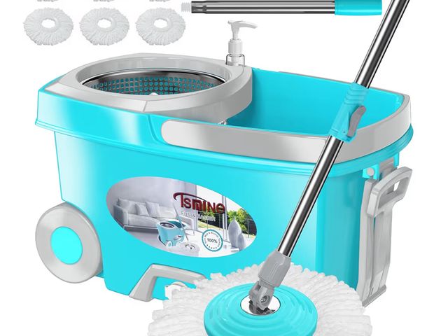 Lot 96-177230 - FunClean Spin Mop and Bucket,Mop and Bucket with Wringer Set for Home,360 Spinning Mopping Floor Cle...