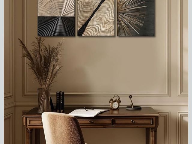 Lot 96-178991 - 3Pcs Retro Wood grain Abstract Canvas Wall Art Minimalist Black Golden Line Texture Wall Decor Pictu...