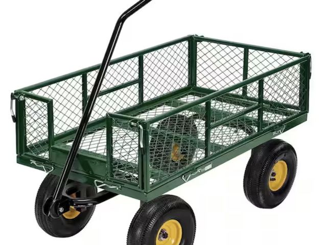 Lot 96-210895 - VIVOHOME 1100 lbs. Capacity Mesh Steel Garden Cart in Green with Removable Sides and Wheels MSRP $13...