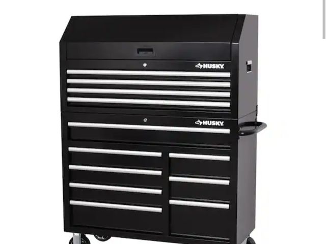 Lot 96-199234 - Husky Tool Storage 42 in. W x 18 in. D Standard Duty Black Tool Chest Combo Unused but dented so top...