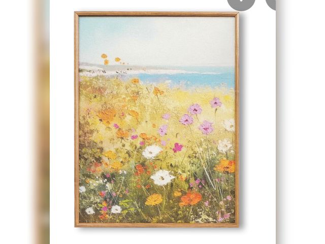 Lot 96-201324 - MIDEFINCH Vintage Wildflower Field Landscape Picture – Framed 3D Textured Wall Art, Hand-Drawn Sands...