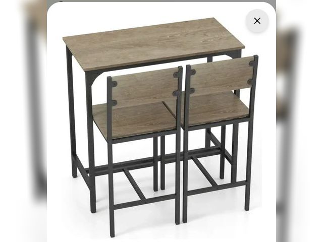 Lot 96-192745 - 3 Piece Bar Table Set with Backrest and Footrest for Small Space MSRP $114 New