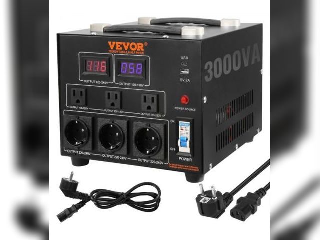 Lot 96-166381 - VEVOR Voltage Converter Transformer, 3000W, Heavy Duty Step Up/Down Transformer, Convert from 110 Vo...