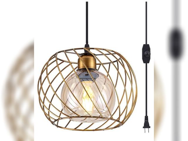 Lot 96-171506 - YLONG-ZS Gold Small Hanging Glass Lamps, Plug-in Dimmable Pendant Lighting for Bedroom Living Room, ...