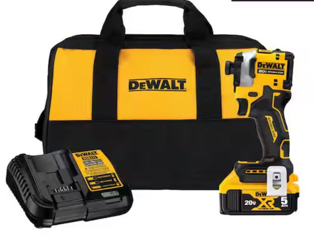 Lot 96-162847 - DEWALT
ATOMIC 20V MAX Lithium-Ion Cordless 1/4 in. Brushless Impact Driver Kit, 5 Ah Battery, Charge...