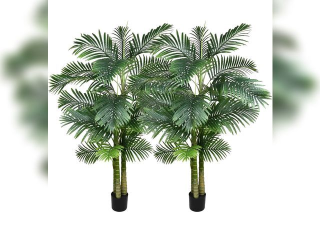 Lot 96-180534 - 2 Pack Artificial Areca Palm Tree Plant, 6 Feet Fake Palm Tree for Indoor Outdoor Modern Decoration ...