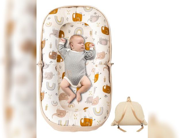 Lot 96-166141 - Baby Lounger, Foldable Infant Nest Pillow with Soft Memory Foam Mat, Cover with Adorable Pattern, Co...