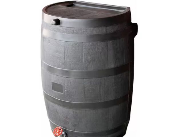 Lot 96-158302 - COOLSHARK 50-Gallon Rain Water Collection Barrel Made with 100% Recycled Plastic Spigot, Black MSRP ...