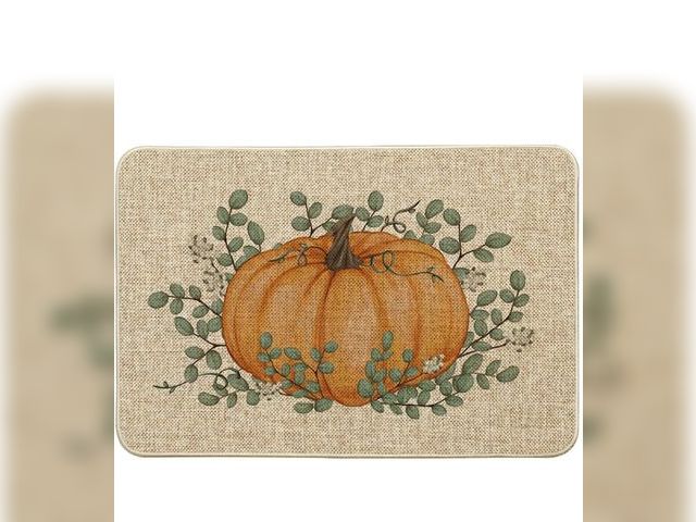 Lot 96-211764 - Artoid Mode Orange Pumpkin Eucalyptus Fall Doormat, Autumn Home Decor Low-Profile Switch Rug Door Ma...