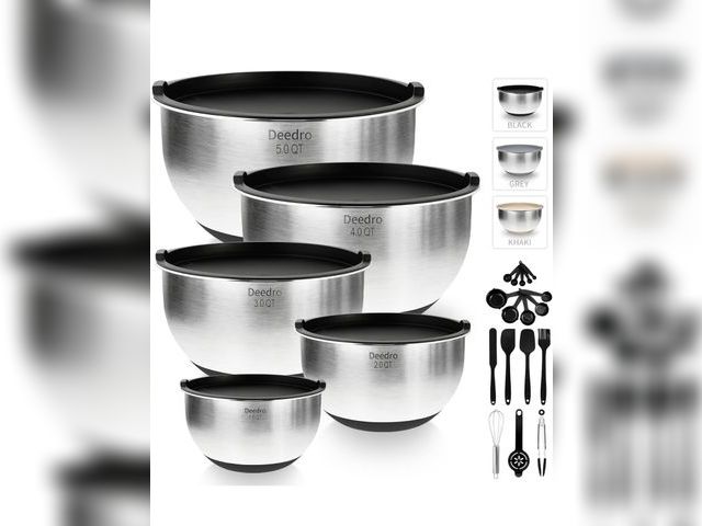 Lot 96-190948 - Deedro Premium Mixing Bowls with Airtight Lids Set, 22Pcs Thicker Stainless Steel Mixing Bowl Set, L...