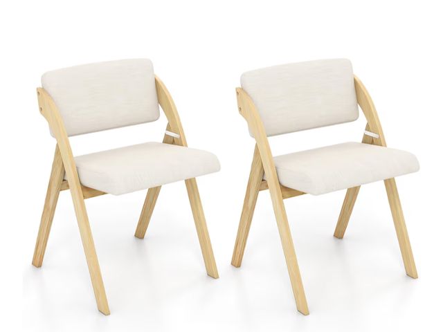 Lot 96-197402 - Giantex Folding Dining Chairs Set of 2, Upholstered Wooden Folding Chair 2 Pack, Portable Kitchen Ch...