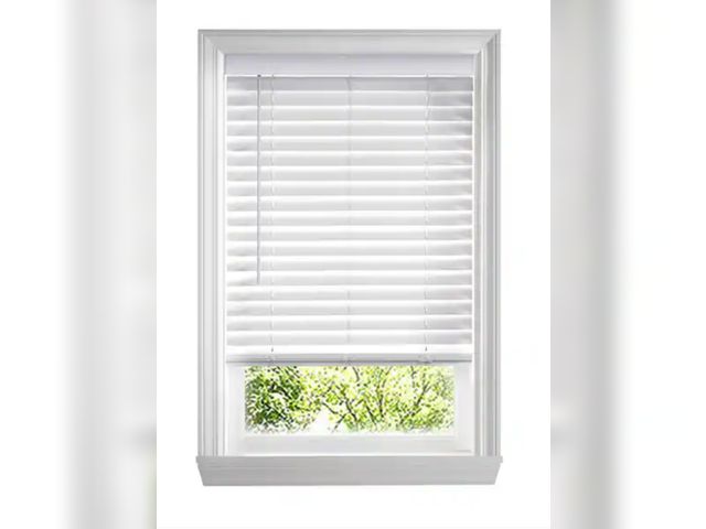 Lot 96-232738 - Home Decorators Collection White Cordless Faux Wood Blinds for Windows with 2 in. Slats - 66.5 in. W...
