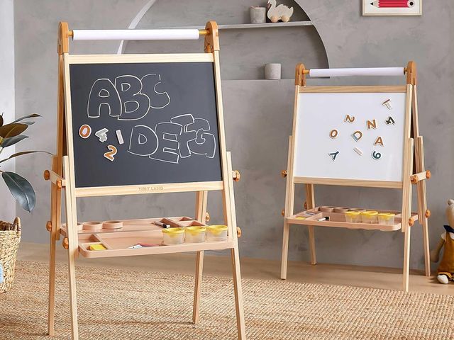 Lot 96-197476 - Tiny Land Easel for Kids, Double-Sided Magnetic Easel, Adjustable Wooden Kids Art Easel with Paper R...