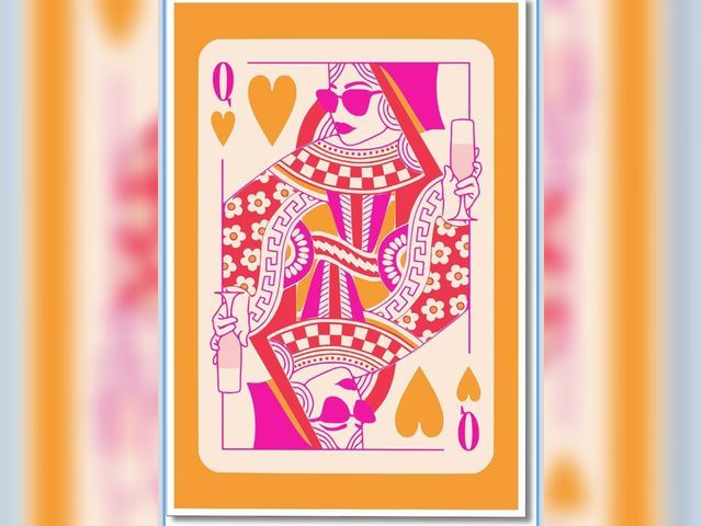 Lot 96-181057 - Funky Queen of Hearts Canvas Wall Art, Trendy Lucky You Pink and Orange Room Decor, Preppy Playing C...