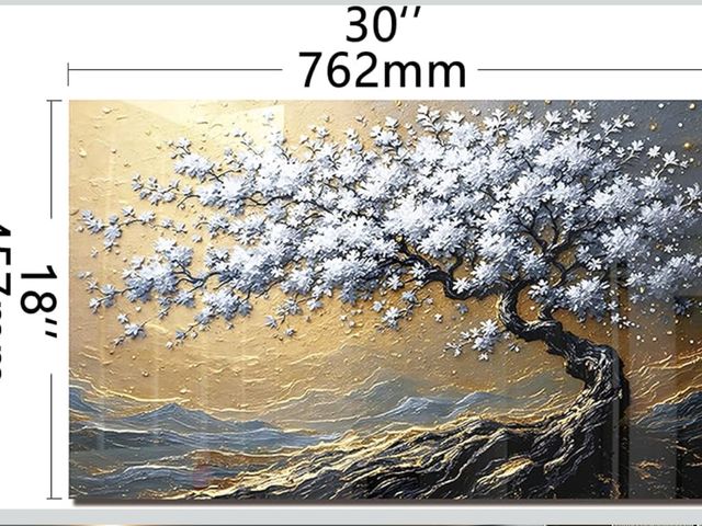 Lot 96-177851 - DAIFURONGE Tempered Glass Backsplash for Kitchen,Stove Splashback Protector- Gold and Silver Tree of...