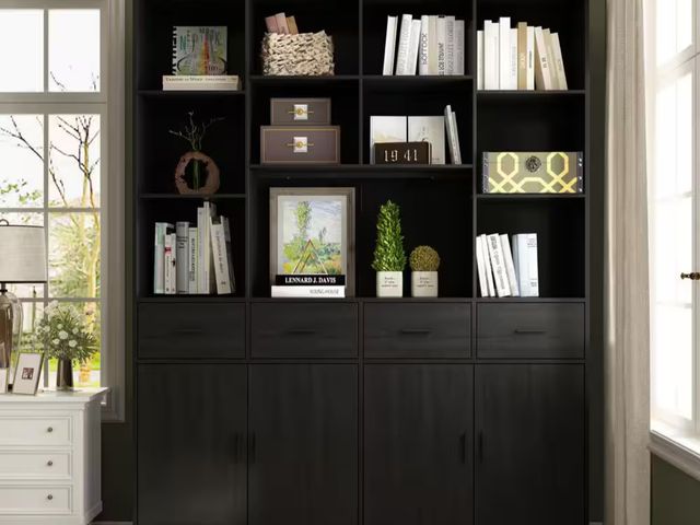 Lot 96-165825 - FUFU&amp;GAGA
78.7 in. Tall Black Wood 15-Shelf Standard Bookshelf Bookcase Storage cabinet with Adj...