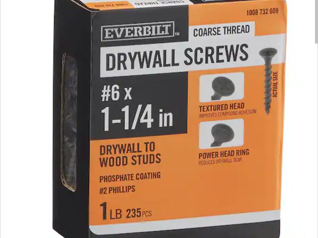 Lot 96-166818 - Everbilt 
#6 x 1-1/4 in. Phillips Bugle Head Coarse Thread Phosphate Drywall Screw 1 lb. New