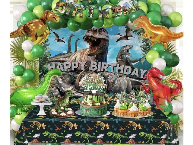 Lot 96-233346 - Dinosaur Birthday Party Decorations Kit for Boys - Dino Party Supplies with Tablecloth, Banner, Back...