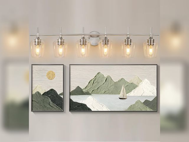 Lot 96-189923 - Bathroom Light Fixtures 6-Light Brushed Nickel Bathroom Vanity Light Modern Wall Lights
Clear Glass ...