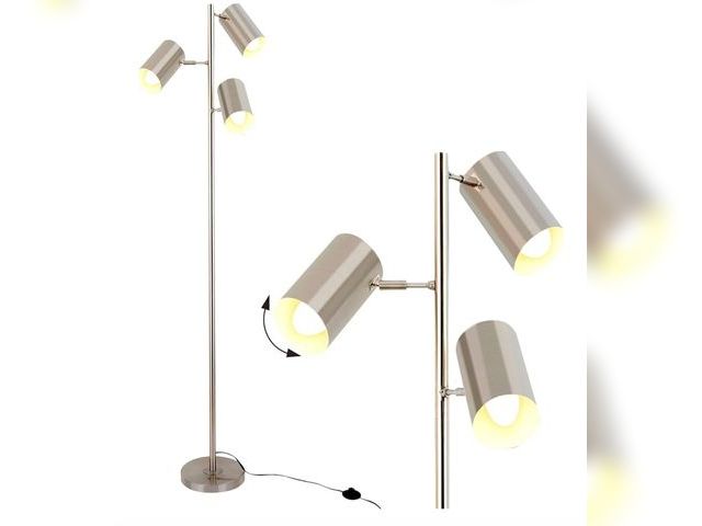 Lot 96-170636 - Tree Floor Lamp with 3 Light Bulbs,Nickel Standing Tall Pole Lamp with 3 Adjustable Rotating Lights,...