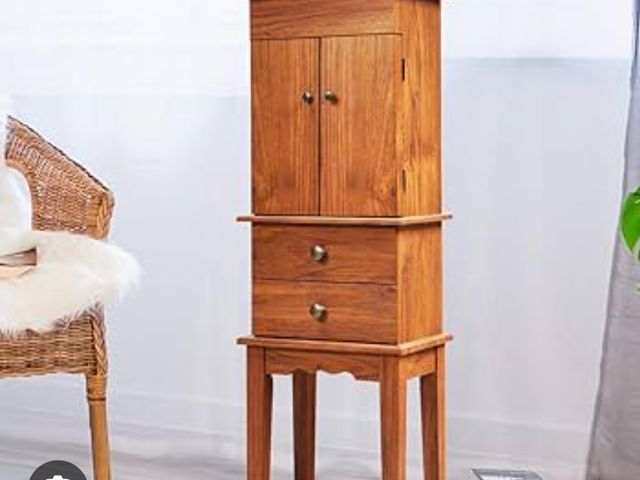 Lot 96-192374 - CHARMAID Standing Jewelry Armoire Cabinet Jewelry Boxes, Top Flip Makeup Mirror &amp; &amp; Drawers,...