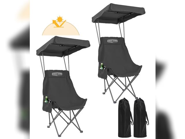 Lot 96-181002 - YOUNG WOOD Portable Camping Chair Beach Chair, Black, 2p
with Shade Canopy, Fold Lightweight, Easy t...