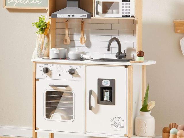 Lot 96-163903 - Tiny Land Play Kitchen for Kids, Wooden Kids Play Kitchen Playset Chef Pretend Play Set for Toddlers...