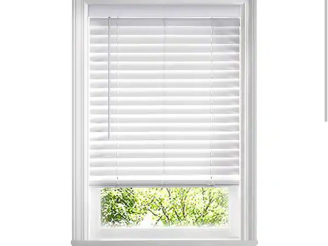 Lot 96-179960 - Home Decorators Collection
White Cordless Faux Wood Blinds for Windows with 2 in. Slats - 36.5 in. W...