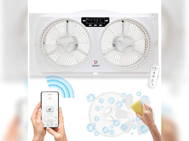Lot 96-171669 - Aspen Smart Window Dual Fan | WiFi App Controlled 3 Speed + Multi-Function Detachable Blades Easy Cl...