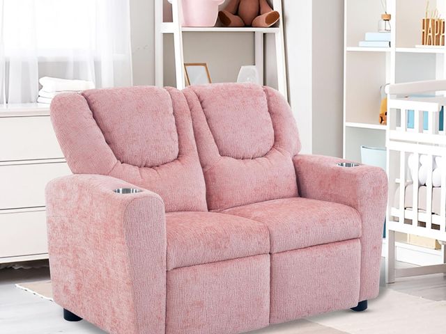 Lot 96-181124 - Naomi Home Suri Kids Recliner Loveseat, Pink Leather 2-Seater
Cozy, with Cup Holders, Footrests, Lou...