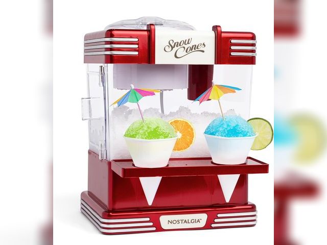 Lot 96-188780 - Nostalgia Snow Cone Shaved Ice Machine - Retro Table-Top Slushie Machine Makes 20 Icy Treats - Inclu...