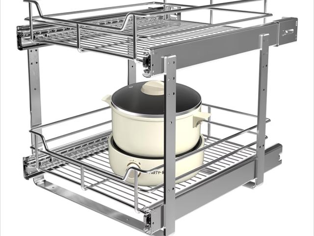 Lot 96-177119 - 2-Tier Pull Out Cabinet Organizer (18"W x 21"D), Pull Out Shelves and Drawer for Kitchen Pantry Stor...