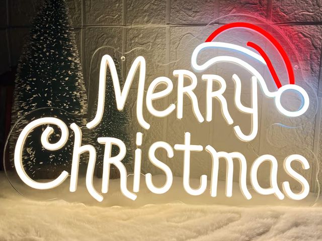 Lot 96-199954 - Merry Christmas Neon Signs, Warm White Christmas Neon Light with Santa Hat,USB Powered Dimmable LED ...