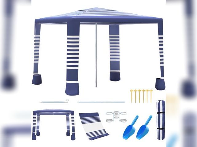 Lot 96-172366 - Beach Tent,8'×8' Large Beach Canopy for 4-6 People,Easy Setup Beach Sun Shelter with UPF 50+ Protect...