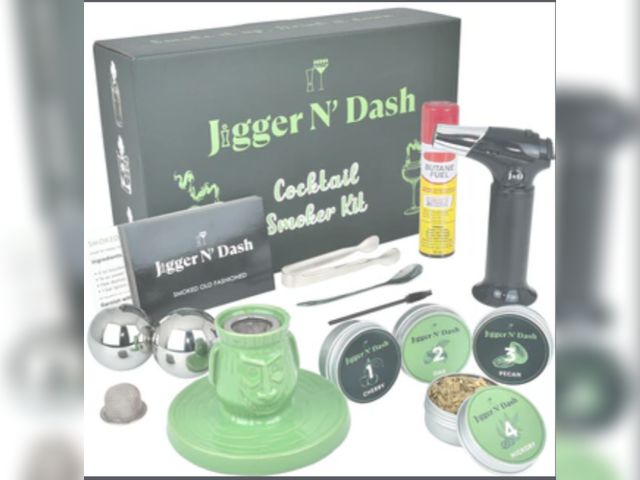 Lot 96-192692 - Jigger N' Dash Cocktail Smoker Kit with TORCH, Tiki Top Whiskey Smoker Kit, Bourbon Gifts for Men Ol...