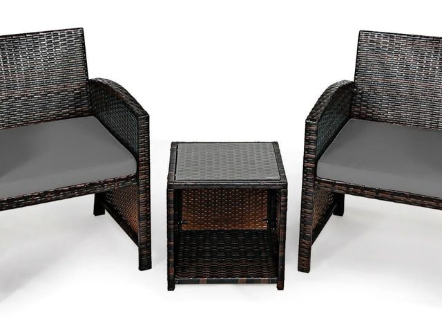 Lot 96-185010 - Costway 3PCS Patio Rattan Wicker Furniture Cushion Sofa Coffee Table
New 
Msrp $164.00