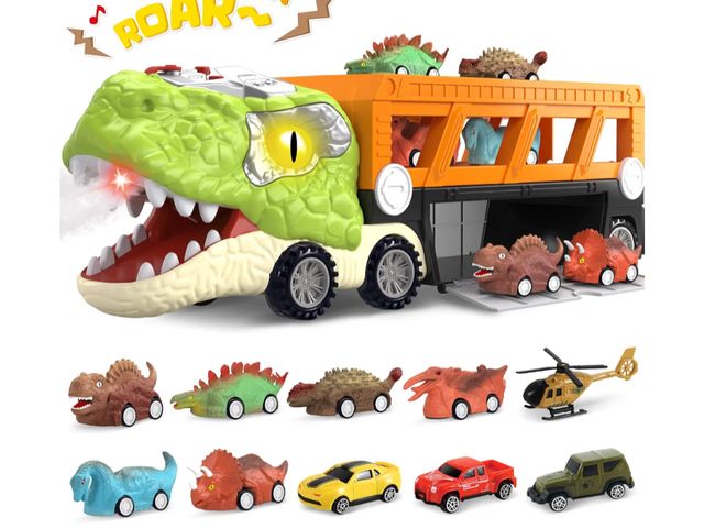 Lot 96-230621 - Dinosaur Toys for Kids 3-5, Dinosaur Truck with 10 Pull Back Cars New