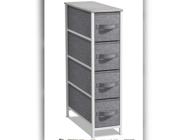 Lot 96-180863 - Sorbus Narrow Dresser with 4 Drawers - Vertical Slim Storage Chest of Drawers with Steel Frame, Wood...