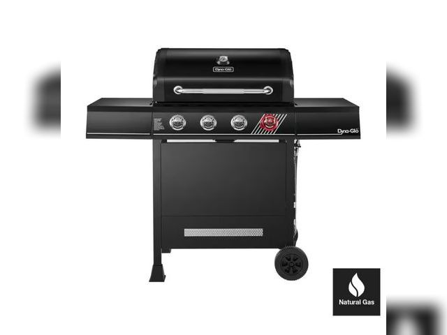 Lot 96-164760 - Dyna-Glo 4-Burner Natural Gas Grill in Matte Black with TriVantage Multi-Functional Cooking System M...