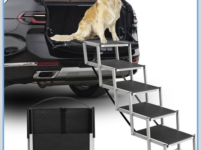 Lot 96-174175 - Dog Stairs for Large Dogs - 5 Step Foldable Dog Ramp for Car Non-Slip Surface Support up to 230lbs -...