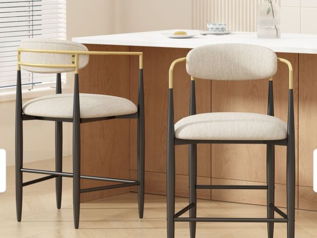 Lot 96-226127 - Dexmalle-Set of 2 High Back Upholstered Counter Stools with Metal Legs - Beige New MSRP $205