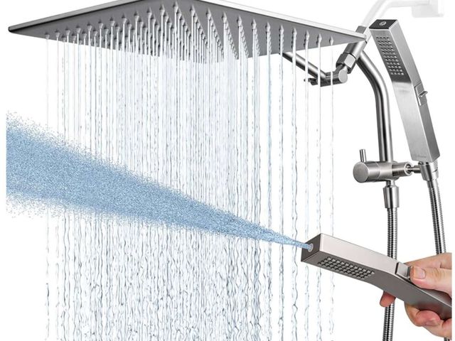 Lot 96-166469 - G-Promise All Metal 12'' Rain Shower Head with Handheld Built-in Power Wash Mode 3-way Diverter with...