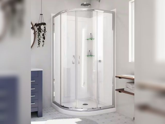 Lot 96-179118 - DreamLine Prime 33 in. x 33 in. x 74.75 in. Sliding Semi Frameless Corner Shower Kit in Chrome with ...