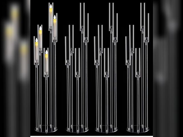 Lot 96-180645 - 4pcs 5 Arm Acrylic Candelabra,Clear Candle Holder for Wedding,45.7inch Tall Floor Candle Holders for...
