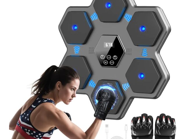 Lot 96-165665 - Music Boxing Machine Upgrade Smart Bluetooth and LED Display and Boxing Gloves - Wall Mount Punch fo...