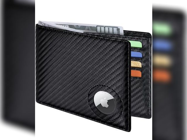 Lot 96-191259 - Slim Leather Wallet for Men Airtag Hidden, Large Bifold Mens Wallet RFID Blocking with ID Windows, C...